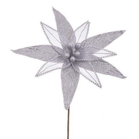 Fiore Stella di Natale in Tessuto Color Argento 30 X 65 Cm Online
