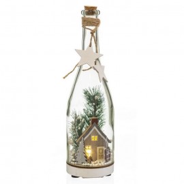 Bottiglia Decorativa con Casa e Luci 8,50x8,50x29,50cm Shop
