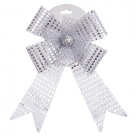 Fiocco Bianco con Pois Lucidi Argento 22 X 30 X 4 Cm Online