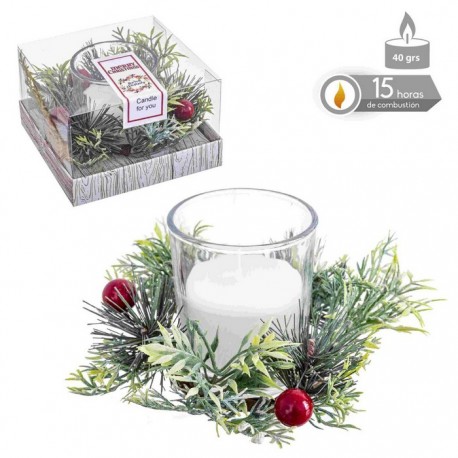 Compra Candela Natalizia in Bicchiere di Vetro con Aghi di Pino 10,50 X 10,50 X 6,70