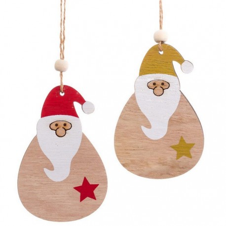 Babbo Natale da Appendere in Legno con Stella e Cappellino 7 x 10 x 0,50 cm Shop 
