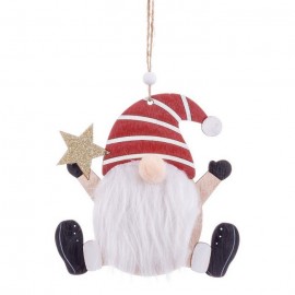 Decorazione Appesa Babbo Natale con Cappello in Legno 15 X 15 Cm Online