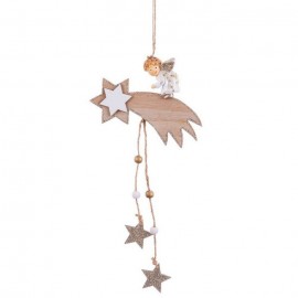 Compra Decorazione Appesa Stella di Natale in Legno con Angelo 36 X 14 X 1 Cm