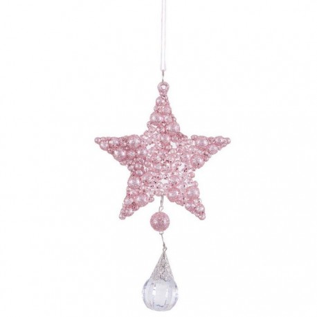 Ciondolo Appeso Stella Rosa con Glitter 18,5 X 9,50 Cm