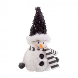Pupazzo di Neve Bianco con Sciarpa e Cappellino Nero Luccicante 8 x 8 x 24 cm