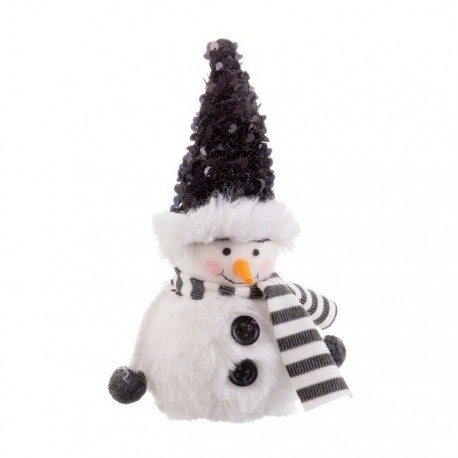 Pupazzo di Neve Bianco con Sciarpa e Cappellino Nero Luccicante 8 x 8 x 24 cm Shop 