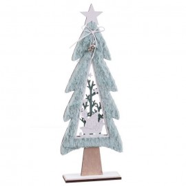 Piccolo Albero di Natale in Legno e Tessuto Verde Acqua 17x6x48cm