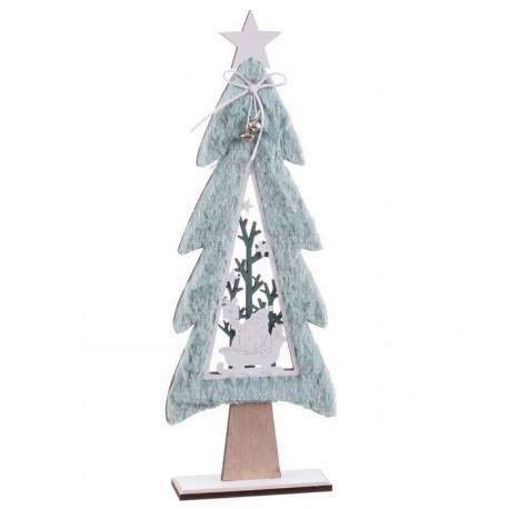 Piccolo Albero di Natale in Legno e Tessuto Verde Acqua 17x6x48cm