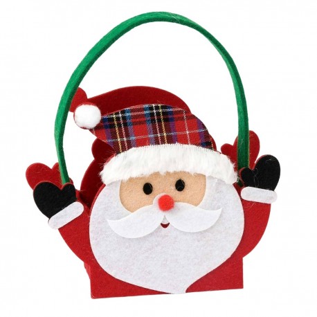 Cesto Babbo Natale in Feltro con Cappello a Scacchi 16x19x6,5cm Shop