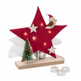Stella di Natale Rossa con Luci LED e 3 Cioccolatini 20 cm