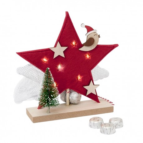 Stella di Natale Rossa con Luci LED e 3 Cioccolatini 20 cm