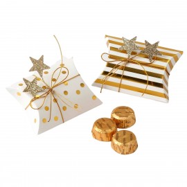 Compra Scatoline Bianche a Righe e Pois Oro Decorate con Spago e Stella Glitter 3 Cioccolatini