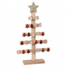 Calendario dell'Avvento in Legno con Albero di Natale di Misura 52 cm