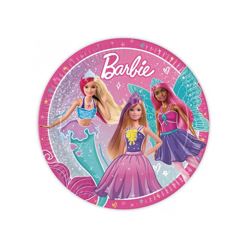 Barbie - Set Pranzo 3 pezzi per bambini, 2 Piatti, 1 Bicchiere