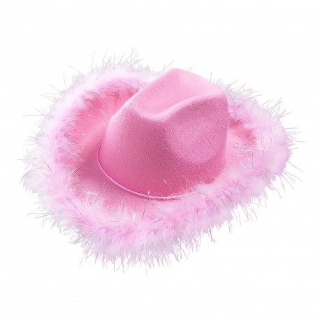Cappello da Cowgirl Rosa con Piume