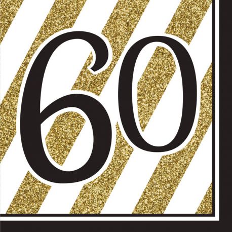 16 tovaglioli Celebrazione del 60 ° compleanno aniversario Amscan nero e oro 