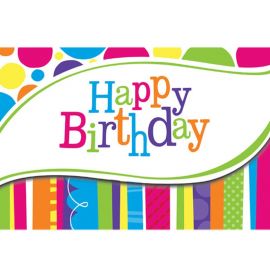 8 Inviti Happy Birthday Righe e Pois