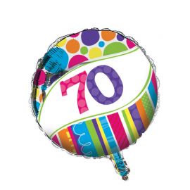 Palloncino 70 Anni a Righe e Pois 45 cm