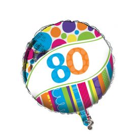 Palloncino 80 Anni a Righe e Pois 45 cm