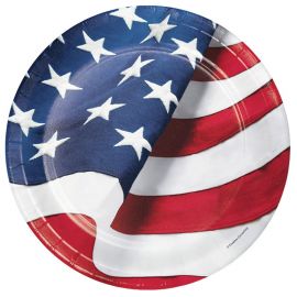 12 pezzi Amscan Piatti party dessert  7Ø  con bandiera americana 
