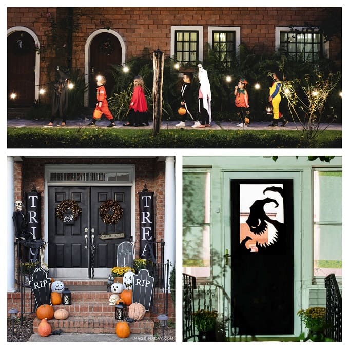 Decorazioni di Halloween per interni ed esterni da appendere con animazione musicale spaventosa, confezione da 8 luci a LED impermeabili a forma di zucca, alimentate a batteria, per feste, casa