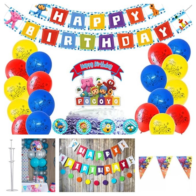 Lemotoy POCOYO Decorazione per Feste di Compleanno, Forniture per Festa Compleanno Decorazioni Feste, POCOYO Compleanno Stoviglie Tazze Piatti asciugamani di carta Banner Tovaglia, 51 pcs