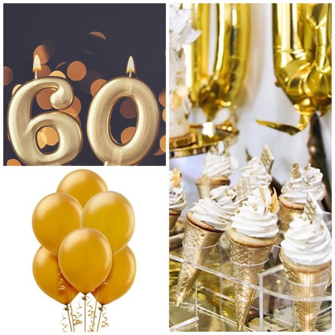 Palloncini 60 Anni Compleanno, Decorazioni 60 Anni Uomo e Donna, Striscione Compleanno Oro e