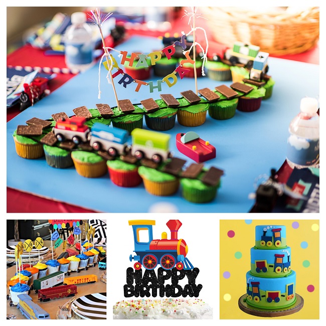 Decorazioni Per Feste Di Compleanno A Tema Treno – Palloncini, Striscione E Topper Per Cupcake In Blu, Giallo E Rosso, Ideali Per Festa Ferroviaria - 5