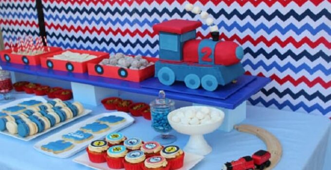 Decorazioni Per Feste Di Compleanno A Tema Treno – Palloncini, Striscione E Topper Per Cupcake In Blu, Giallo E Rosso, Ideali Per Festa Ferroviaria - 3