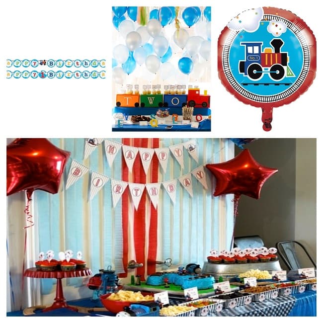 Decorazioni Per Festa Compleanno A Tema Treno | Palloncini Blu, Gialli, Rossi E Striscione Ferroviario