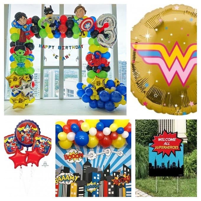 Decorazioni per feste di Supereroi 5 Pezzi Tomicy Accessori per feste di  Compleanno Foil Palloncini Supereroi a tema Palloncini per la Festa di