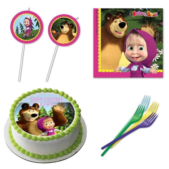 Set Stoviglie Party Masha E Orso - 62 Pezzi Per 20 Persone Con Tovaglia, Tazze, Piatti E Striscione - Ideale Per Feste Bambini - Foto 5