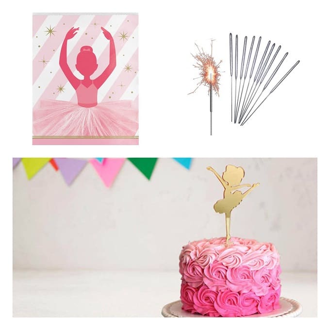 Topper Torta Ballerina Con Glitter Oro Rosa - Decorazione Compleanno, Per Feste, Già Montato Su Stecchino