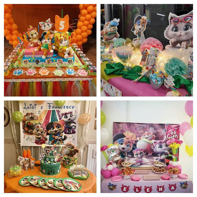 Kit N 78 Coordinato 44 Gatti new Addobbi Festa a Tema Compleanno canzone zecchino d'oro cartone animato lampo polpetta bambini